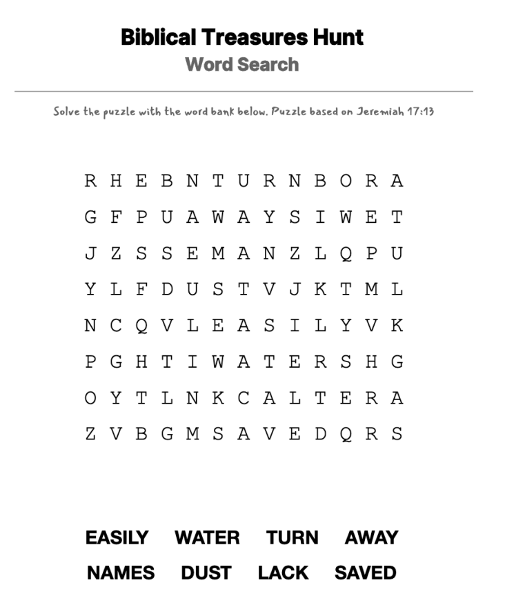 Don't Put Jesus Away word-search